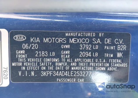 2020 Kia Forte Gt-Line from USA, damaged, VIN 3KPF34AD4LE253277